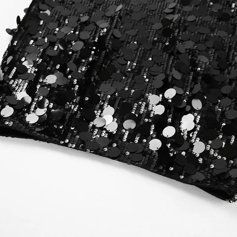 Women's High Waisted Sequins Skirt - Hip Wrap Mini Splice Glitter Skirt