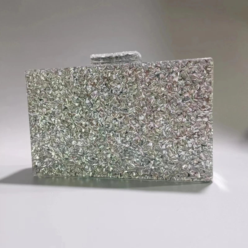Gold & Silver Sequins Acrylic Evening Bag - One Shoulder Wedding Banquet Clutch