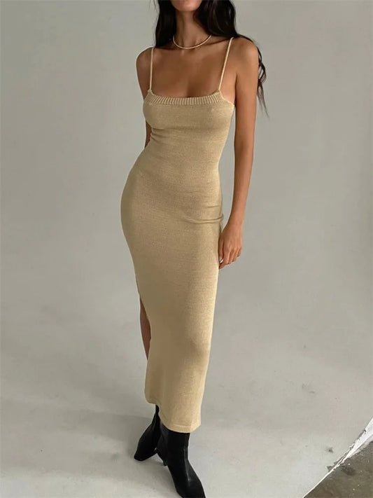 Women's Backless Bandage Knitted Sleeveless  Slip Dress