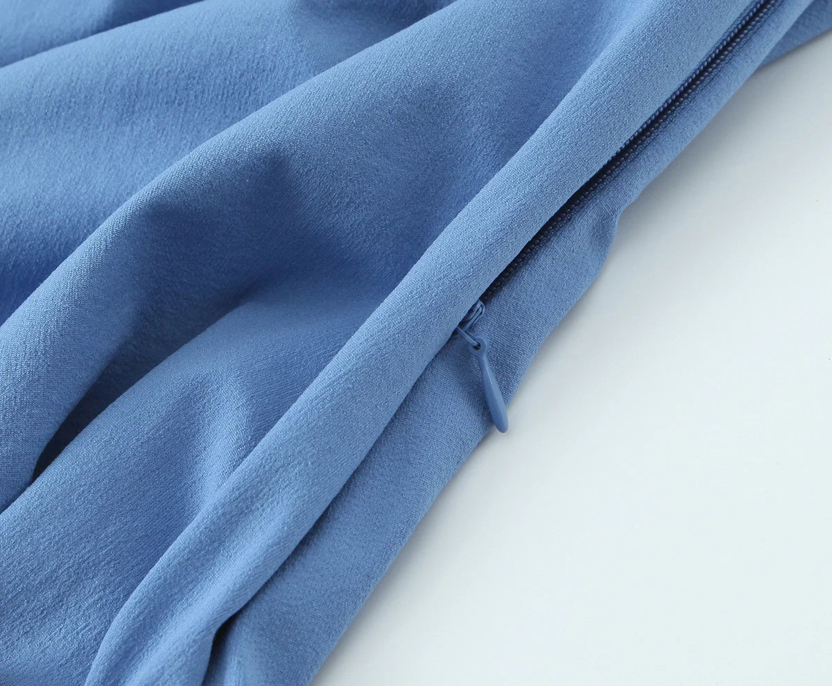 Women's French Temperament Blue Vest Camisole Waist Cinching Slit Long Dress