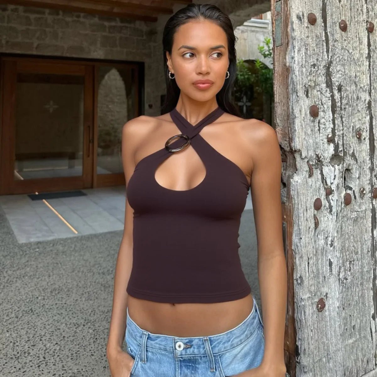 Women's Summer Crossed Ties Crop Top Backless Tank Top Vest