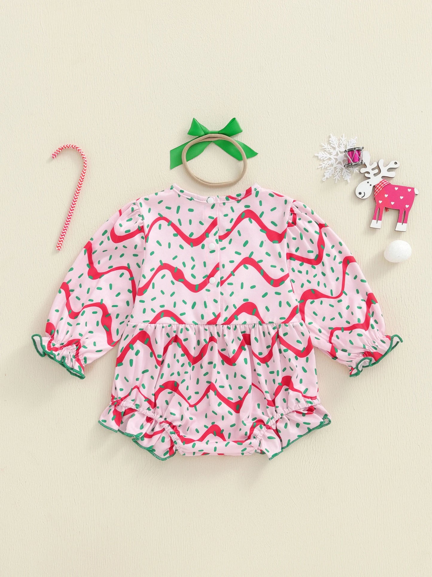 Baby Girls Christmas Romper Set - Letter Embroidery with Bow Headband