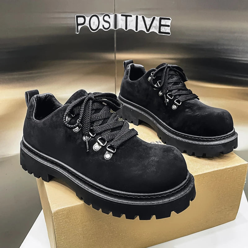 Men's Platform Suede Leather Lace-up Derby Shoes