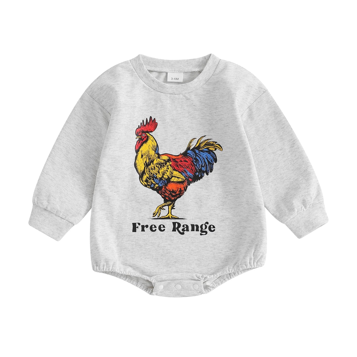 Baby Boys Western Rooster Print Romper - Spring Long Sleeve Crew Neck Jumpsuit (0-18M)