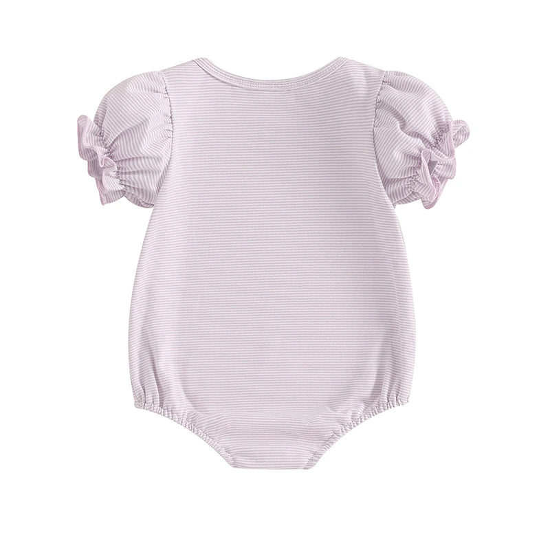 Baby Girls Easter Romper with Rabbit Embroidery - Peter Pan Collar Jumpsuit (0-18M)