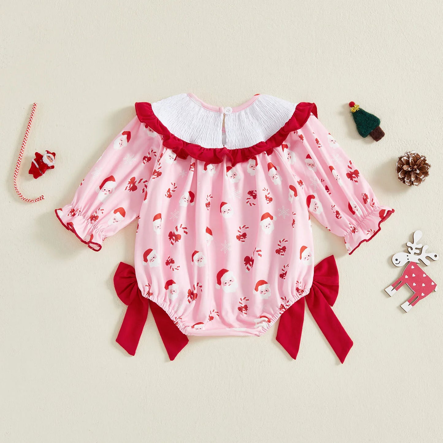 Baby Girls Christmas Letter Embroidered Romper with Bow (0-18M)