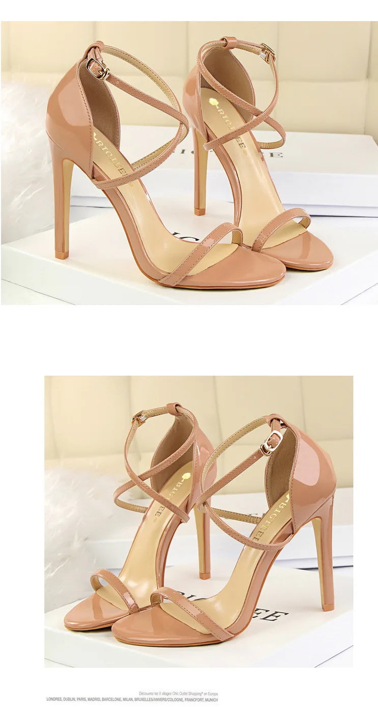 Women's Open Toe High Heels Patent Leather Heels Stiletto