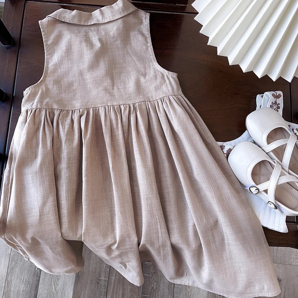 Baby Girl Cotton Dress - Button Detail Princess Sundress