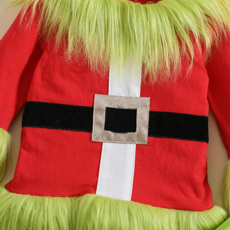 Kids Christmas Outfit Set - Furry Plush Patchwork Top & Elastic Waist Pants