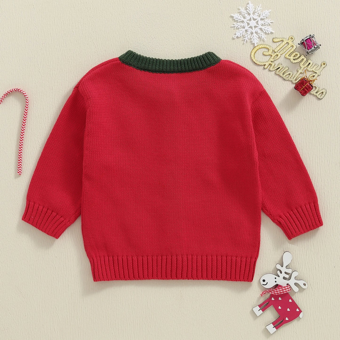 Toddler Baby Christmas Cardigan Sweater - Long Sleeve Button Down Candy Cane Embroidery