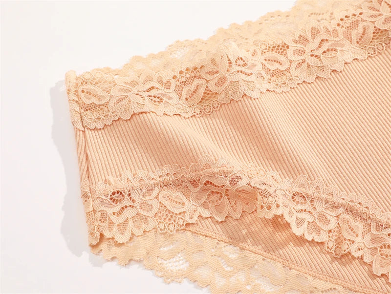 Women's Cotton Ribbed Underwear Set - 4 Pack Lace Floral Low-Waist Briefs