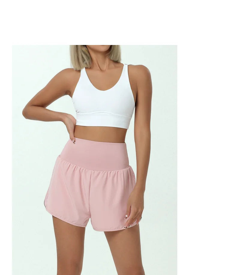 Women's High Waist 2 In 1 Running Breathable Quick Dry Pocket Fitness Gym Sportswear Shorts