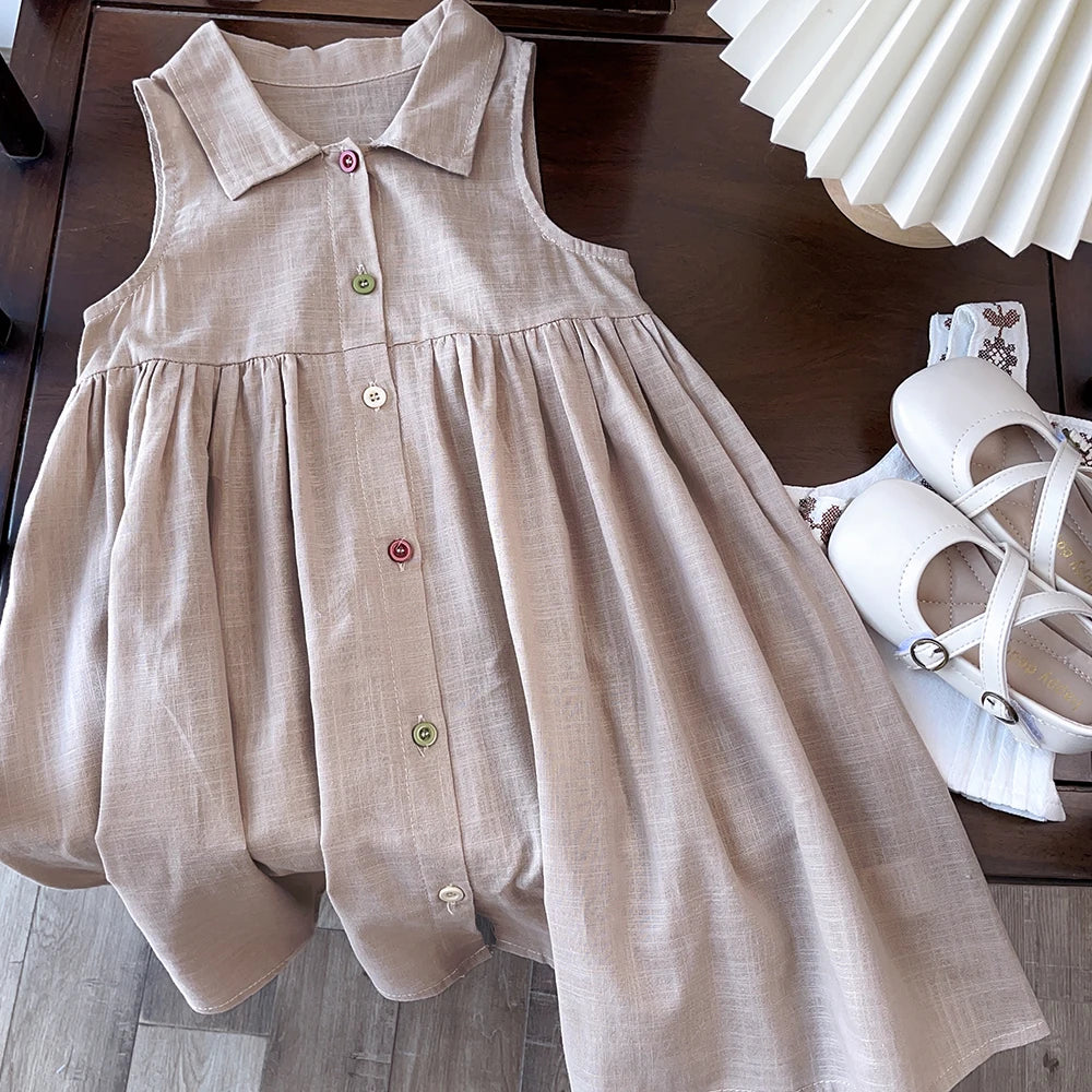 Baby Girl Cotton Dress - Button Detail Princess Sundress