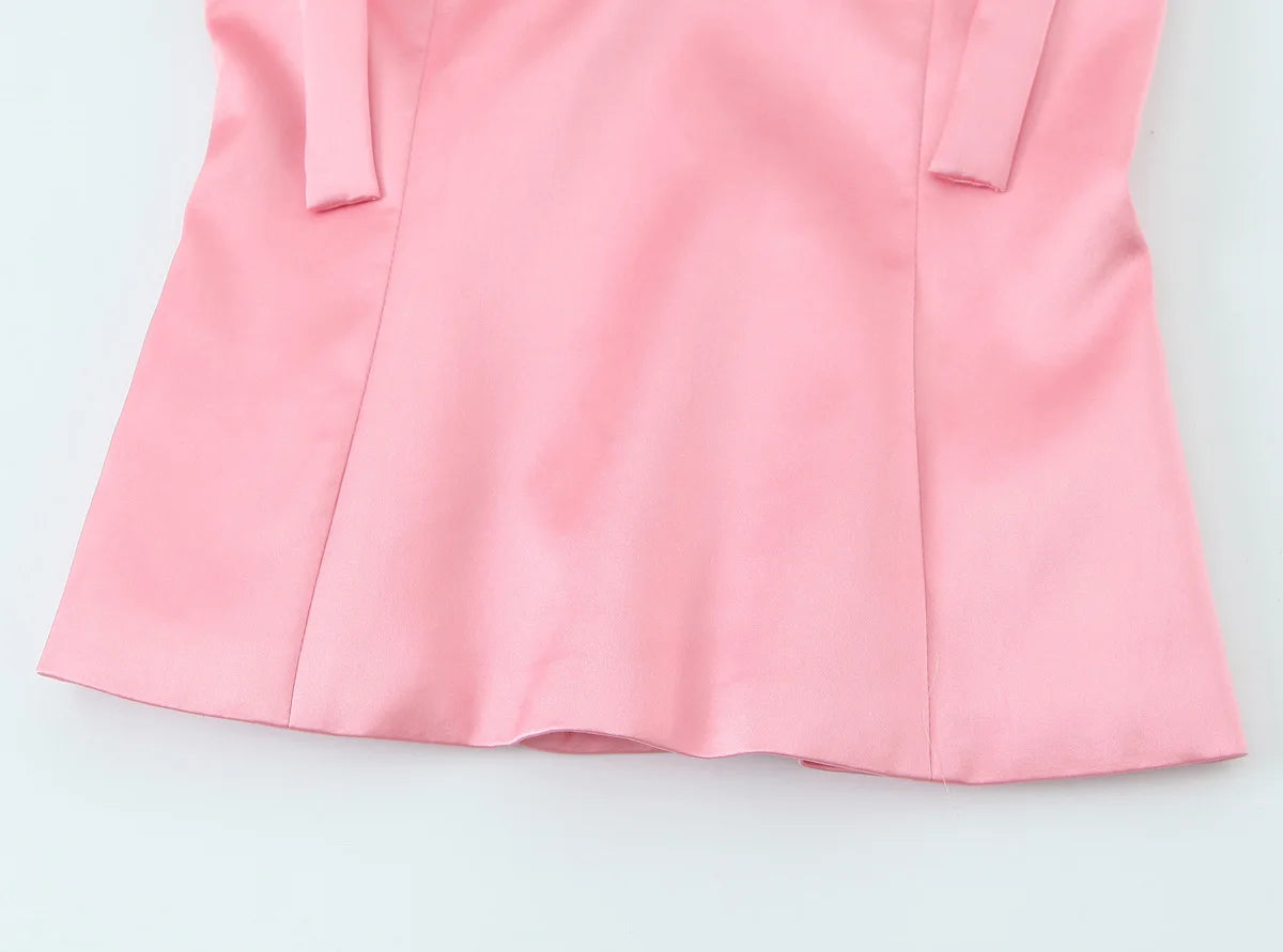 Women's Summer Sleeveless Slim Fit Butterfly Bow Decoration Silk Texture Top
