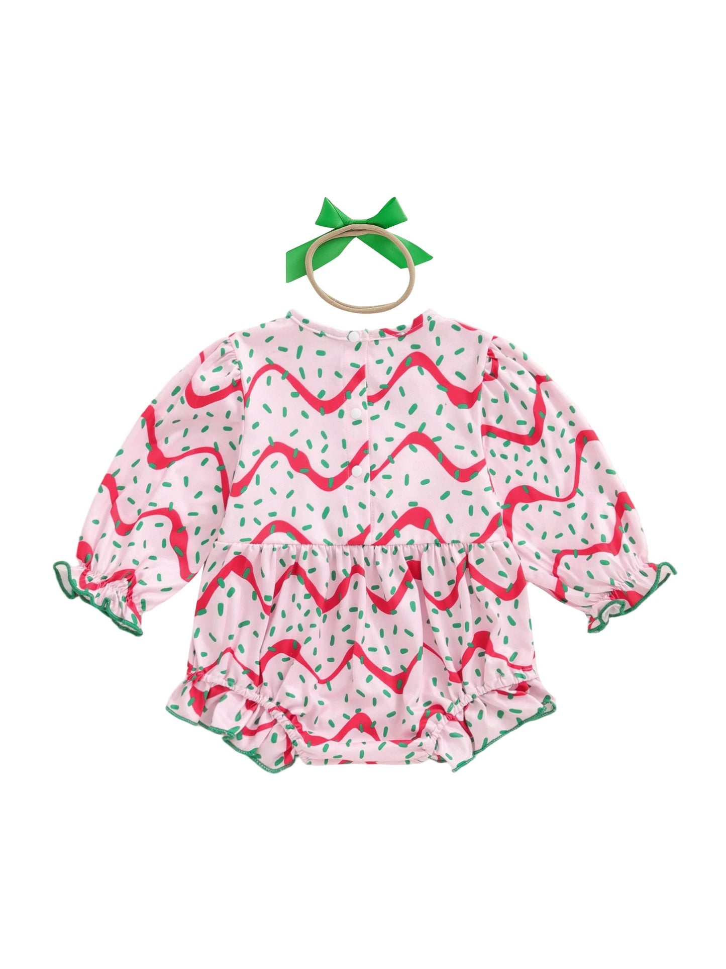 Baby Girls Christmas Romper Set - Letter Embroidery with Bow Headband