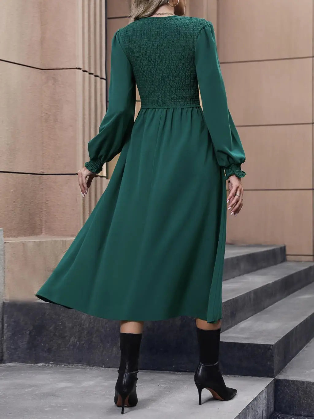 Women's Autumn Winter Elegant V-neck Lace Mid-Length High Waist Dress