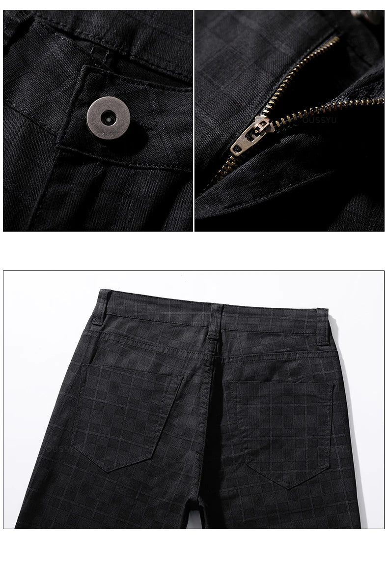 Men's Plaid 98% Cotton Stretch Straight Classic Trousers
