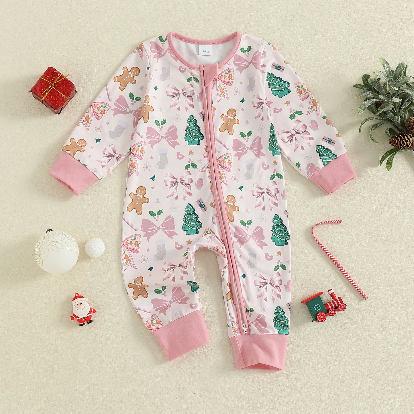 Baby Christmas Romper - Xmas Print Zipper Jumpsuit