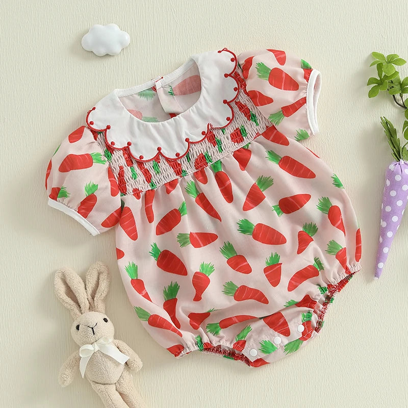 Baby Girls' Easter Carrot Print Romper - Summer Bodysuit