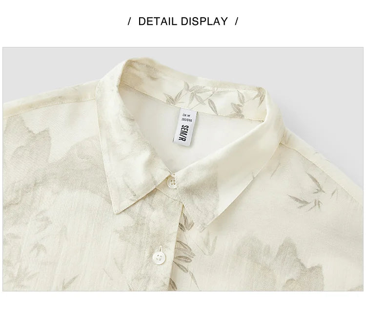 Women's Long Sleeve Oversized Shirt - Mid-Length Relaxed Fit with Artistic Ink Print