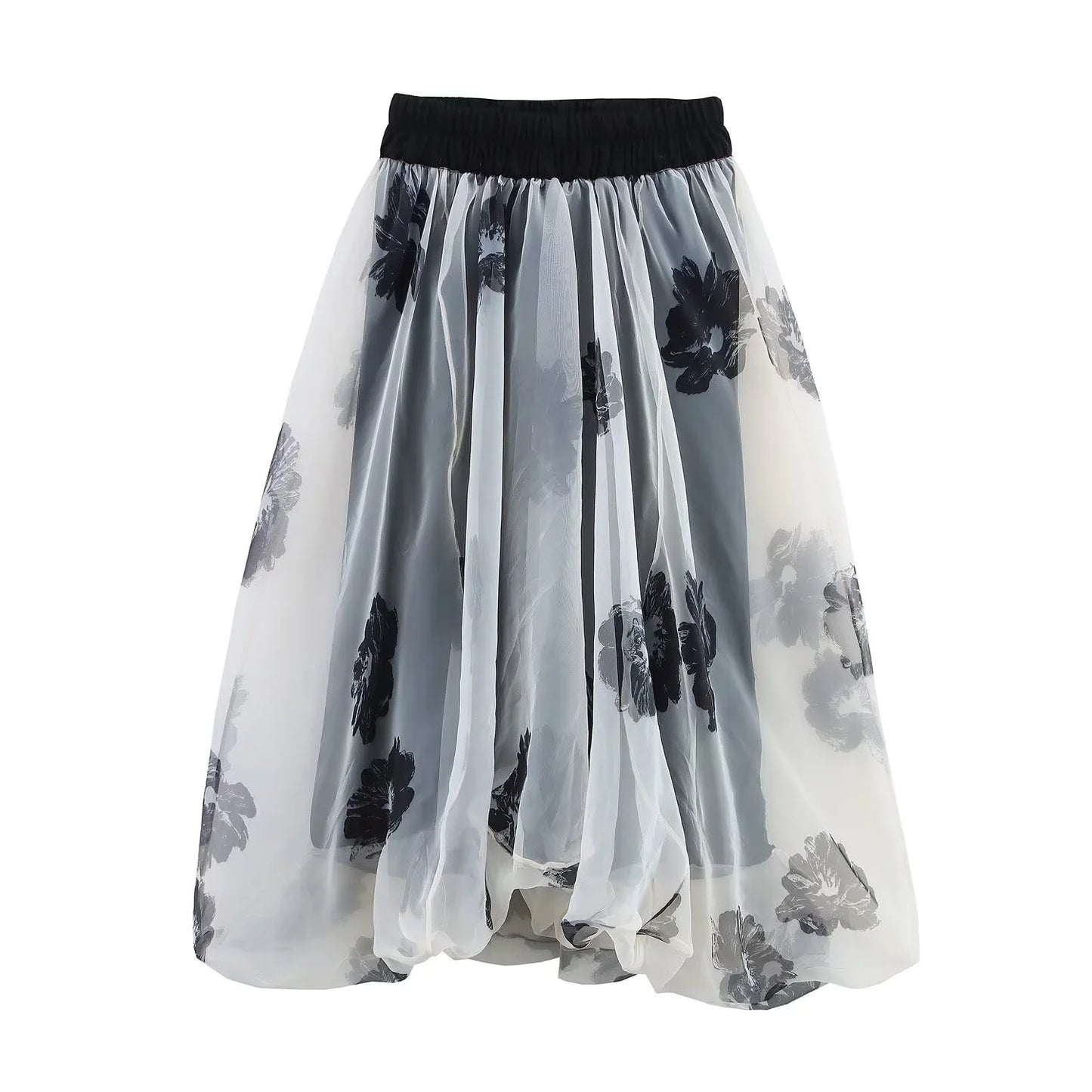 Women's European American Style Printed Transparent Hard Yarn Skirt - Slim Fit Summer