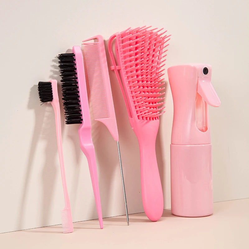 5pcs/set Detangling Anti Static Hair Brush Curly Hair Curved Rat Tail Comb Set Salon Hair Tools Suitable For All Hair Types