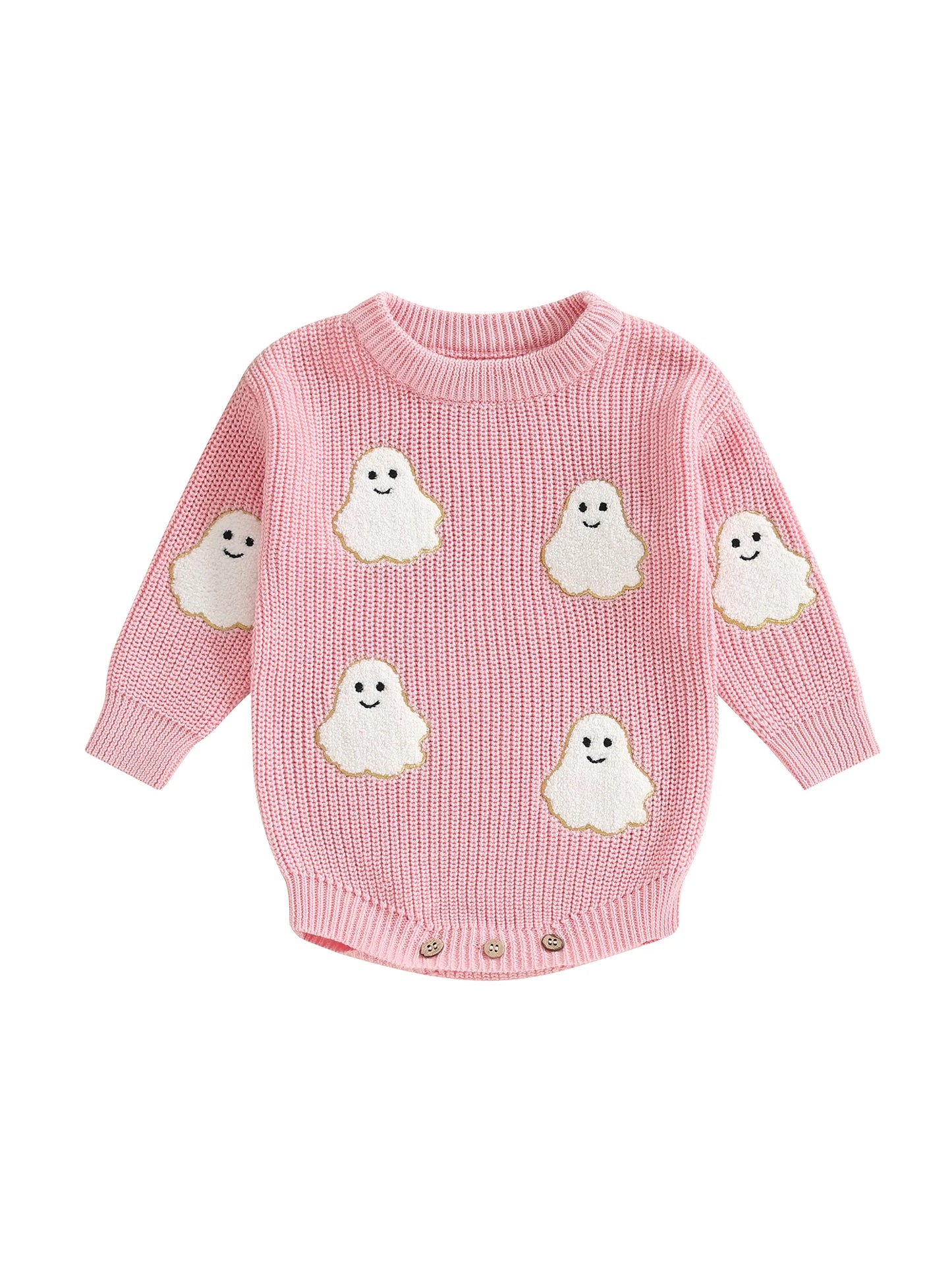 Baby Halloween Sweater Romper - Ghost Embroidery Crewneck Long Sleeve