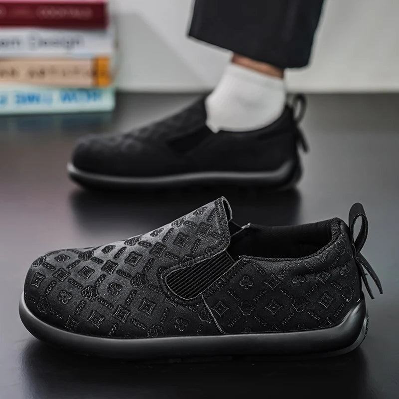 Men's Print Loafers Slip-on Suede Leather Flat Shoes