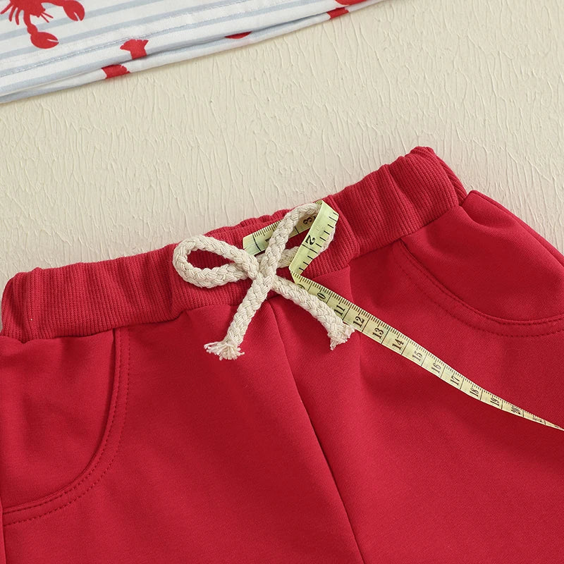 Baby Boys Striped Lobster Print Summer Set - T-Shirt & Solid Shorts (0-3Y)