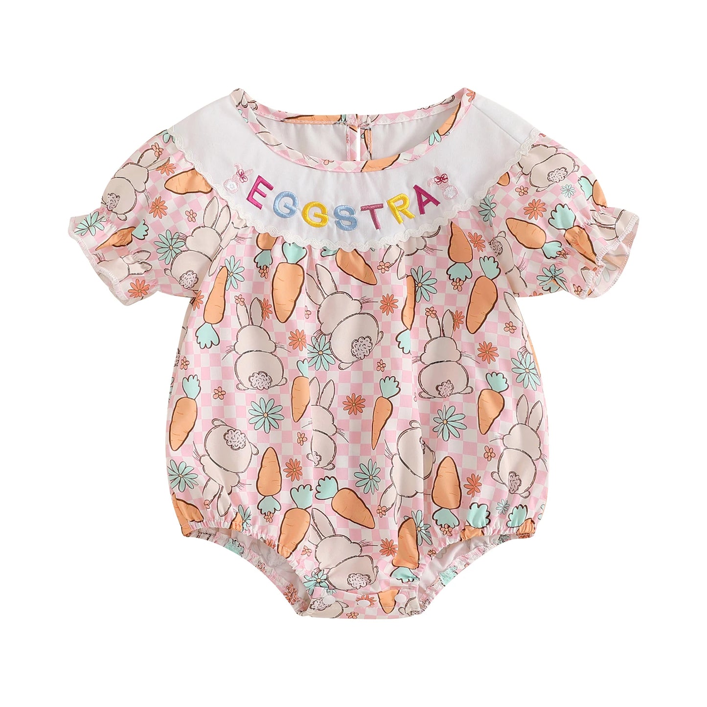 Lovely Baby Easter Romper - Short Sleeve Rabbit Print Bodysuit (0-18M)