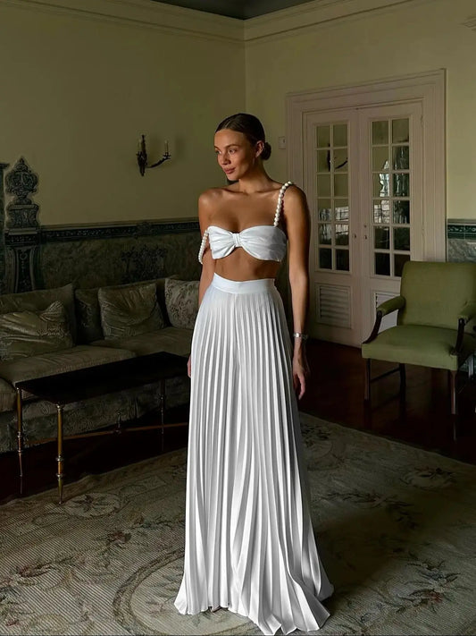 Two Piece Pleated Skirt Set - A-Line Beach Holiday Outfit