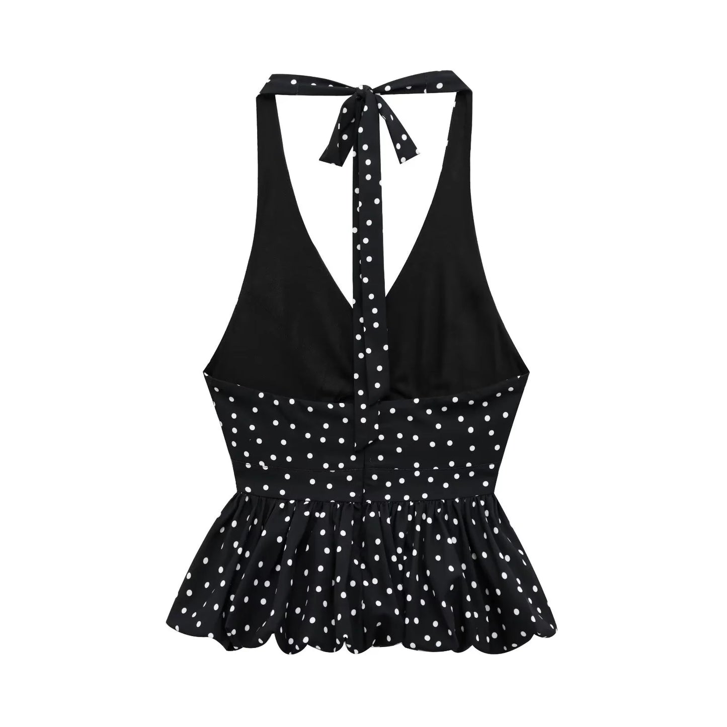 Women's Neck Hanging Design Sleeveless Spring And Summer Short Polka Dot Back Skirt Camisole Vest Top