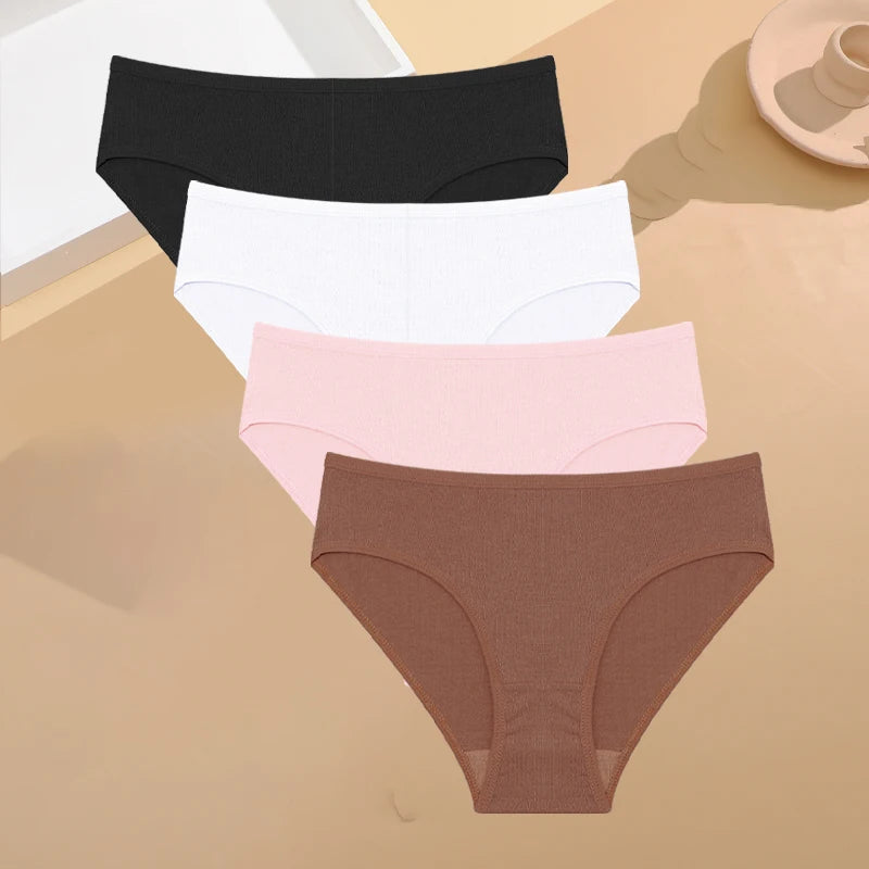 4-Pack Cotton Stretch Underwear Set - Women's Comfortable Low-Rise Briefs