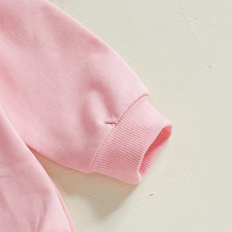 Children's 0-18M Baby Girls Bubble Romper Heart Bow Embroidery Long Sleeve Sweatshirt Jumpsuit