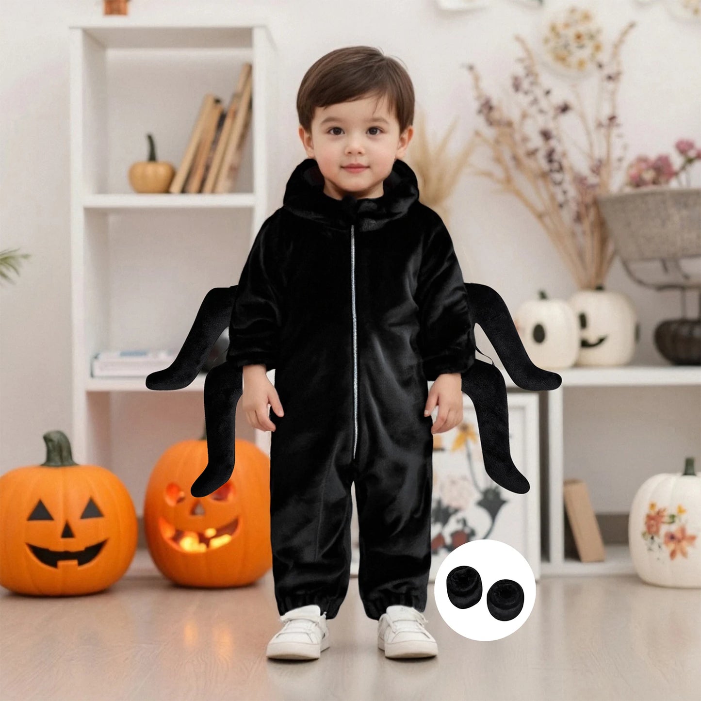 Baby Spider Costume - Halloween Hooded Jumpsuit with Foot Covers