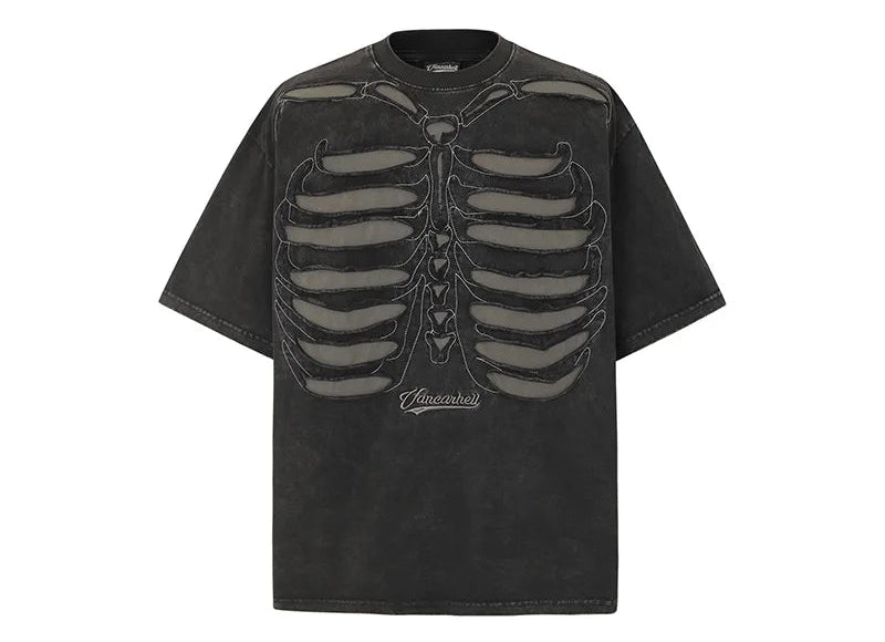 Men's Washed Vintage Cotton T-Shirt - Skull Embroidery