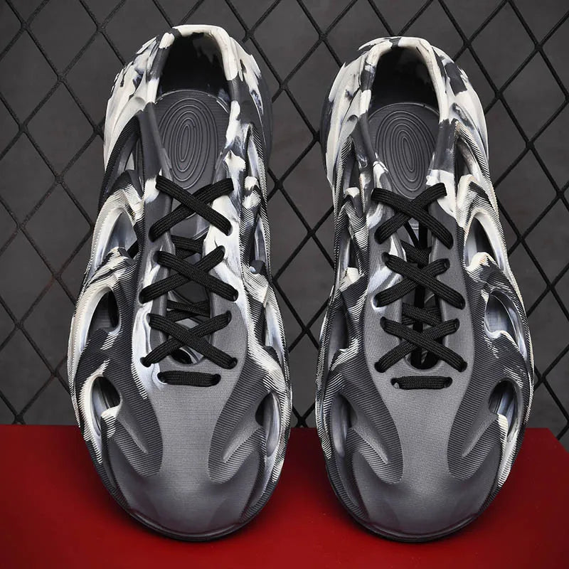 Men's Slippers Camouflage Design Platform Sandals Lace Up Beach Slippers Casual Outdoor Crocs Clogs