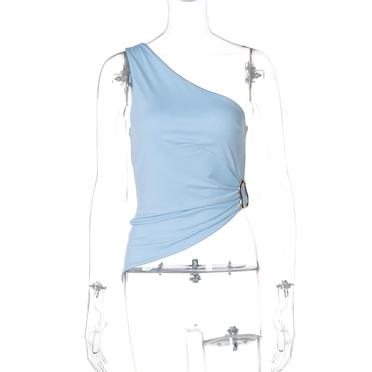 Women's Summer One Shoulder Backless Basic Asymmetrical Crop Top Tank Ruched Top