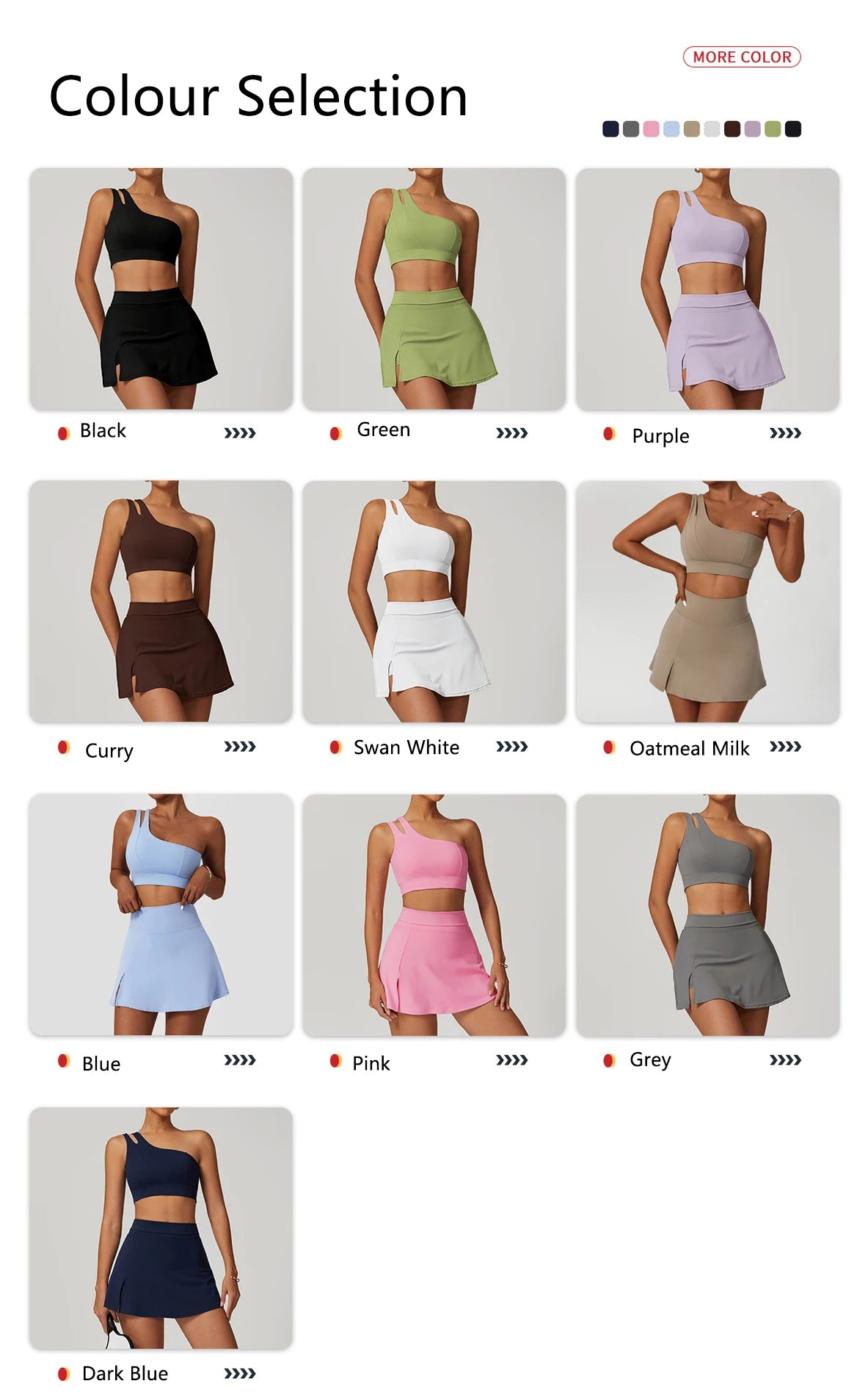 Women’s 2pc Sports Skirt Suit Outdoor Leisure Single Shoulder Bra Suit Quick Drying Tennis Set Yoga workout Skirt Set