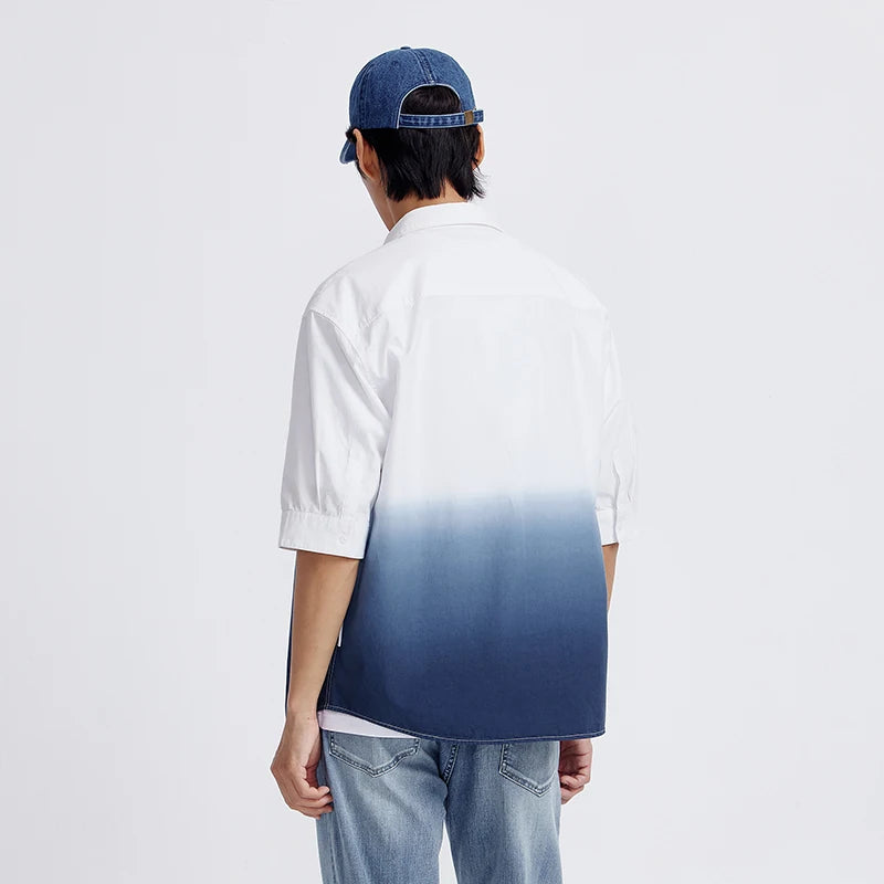 Men's Gradient Tie-Dye Shirt - Summer Designer Mid Sleeve Casual Top