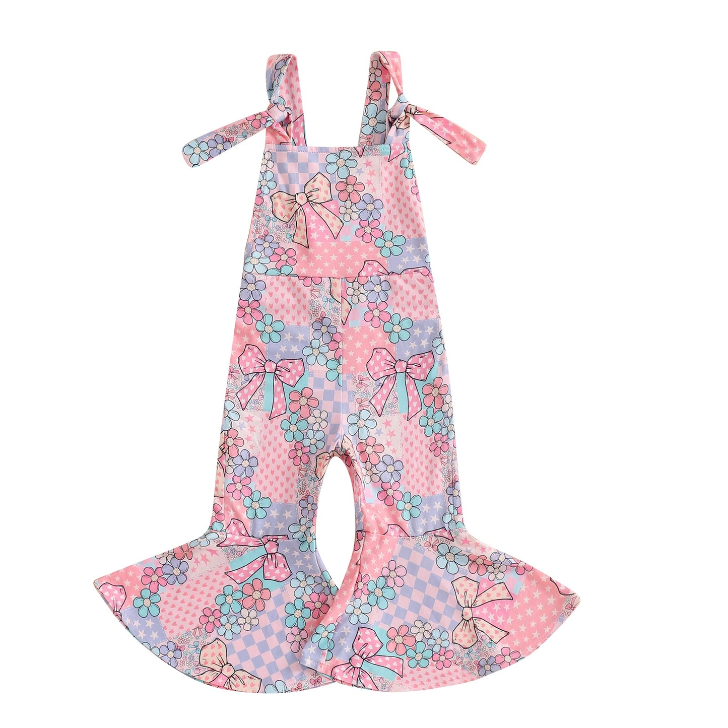 Girls' Easter Romper Pants - Sleeveless Floral Rabbit Print Suspender Jumpsuit