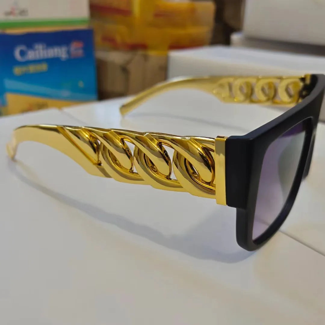 Hip Hop Punk Sunglasses - Gold Chain Necklace Eyewear with UV400