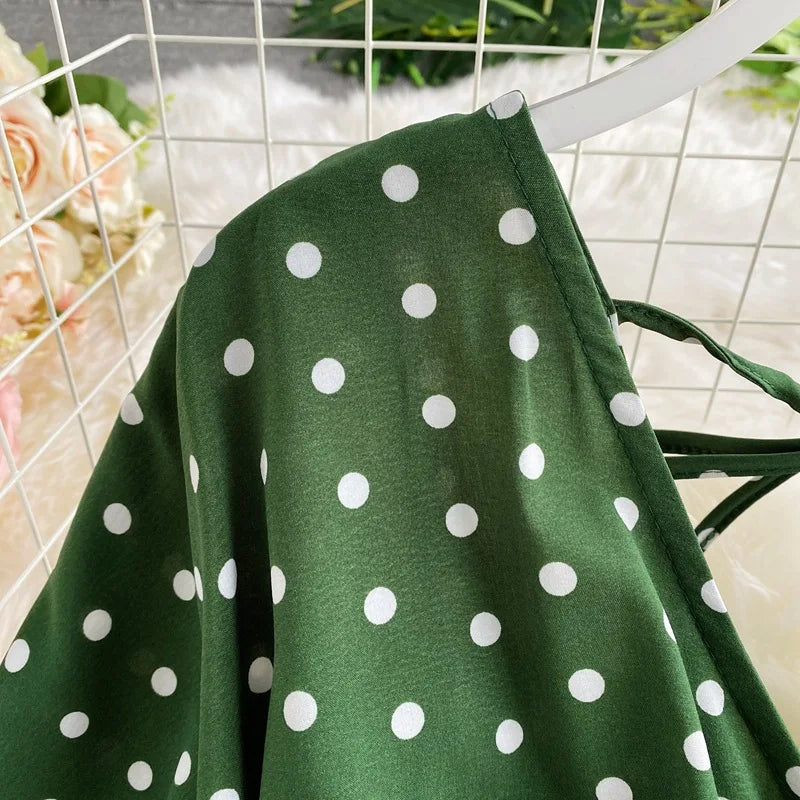 Women's V-Neck Polka Dot Jumpsuit - Wide Leg Trousers with Dolman Sleeves