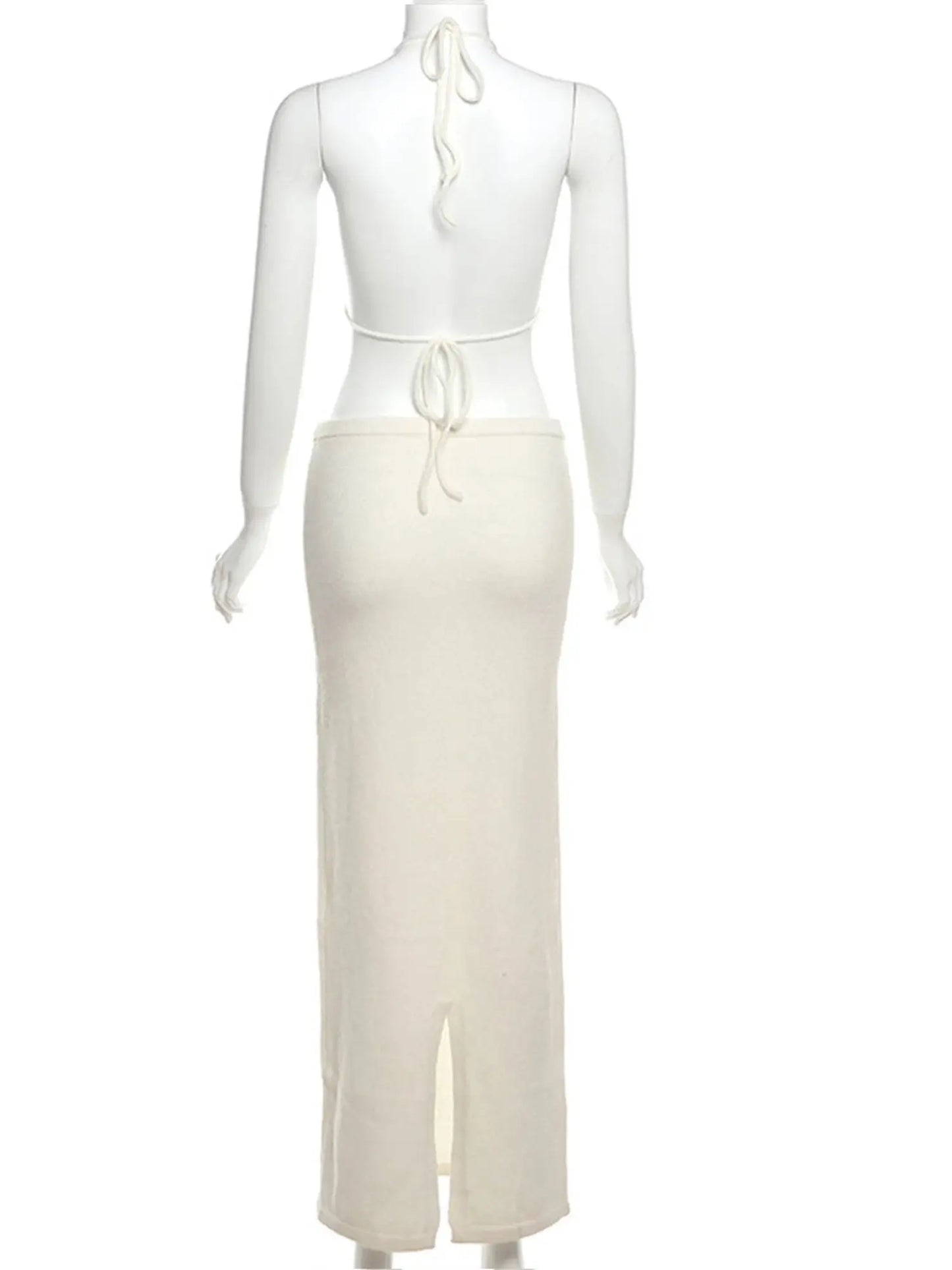Women's Sleeveless V Neck Short Top High Waist Split Skirt Set Summer Beach Style Set