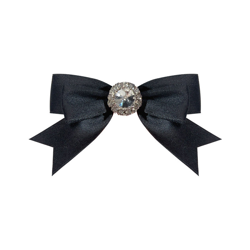 Handmade Fabric Bow Tie Brooch - Rhinestone Crystal Lapel Pin for Women