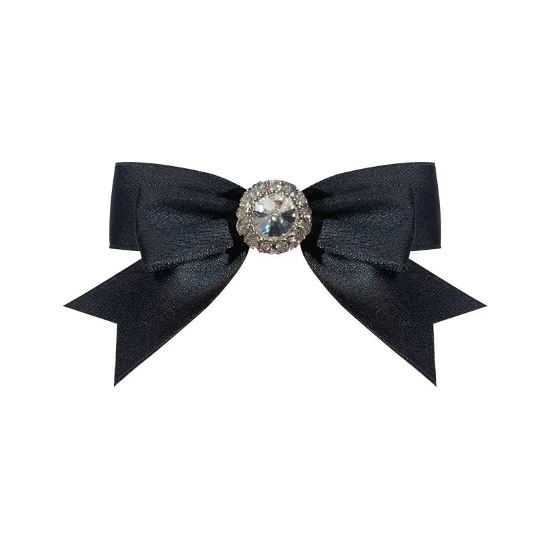 Handmade Fabric Bow Tie Brooch - Rhinestone Crystal Lapel Pin for Women