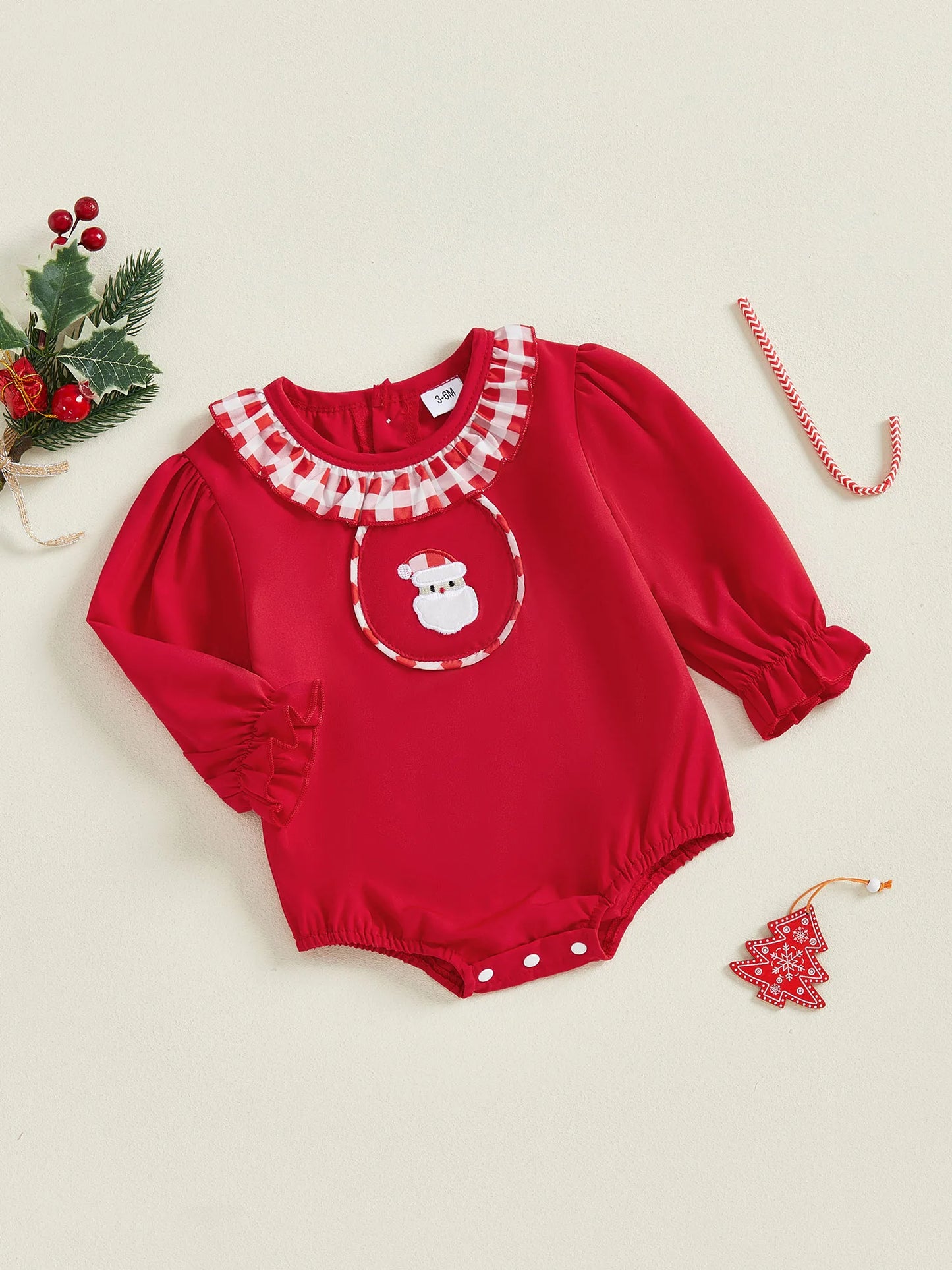Baby Girls Christmas Santa Claus Embroidered Romper (0-18M)