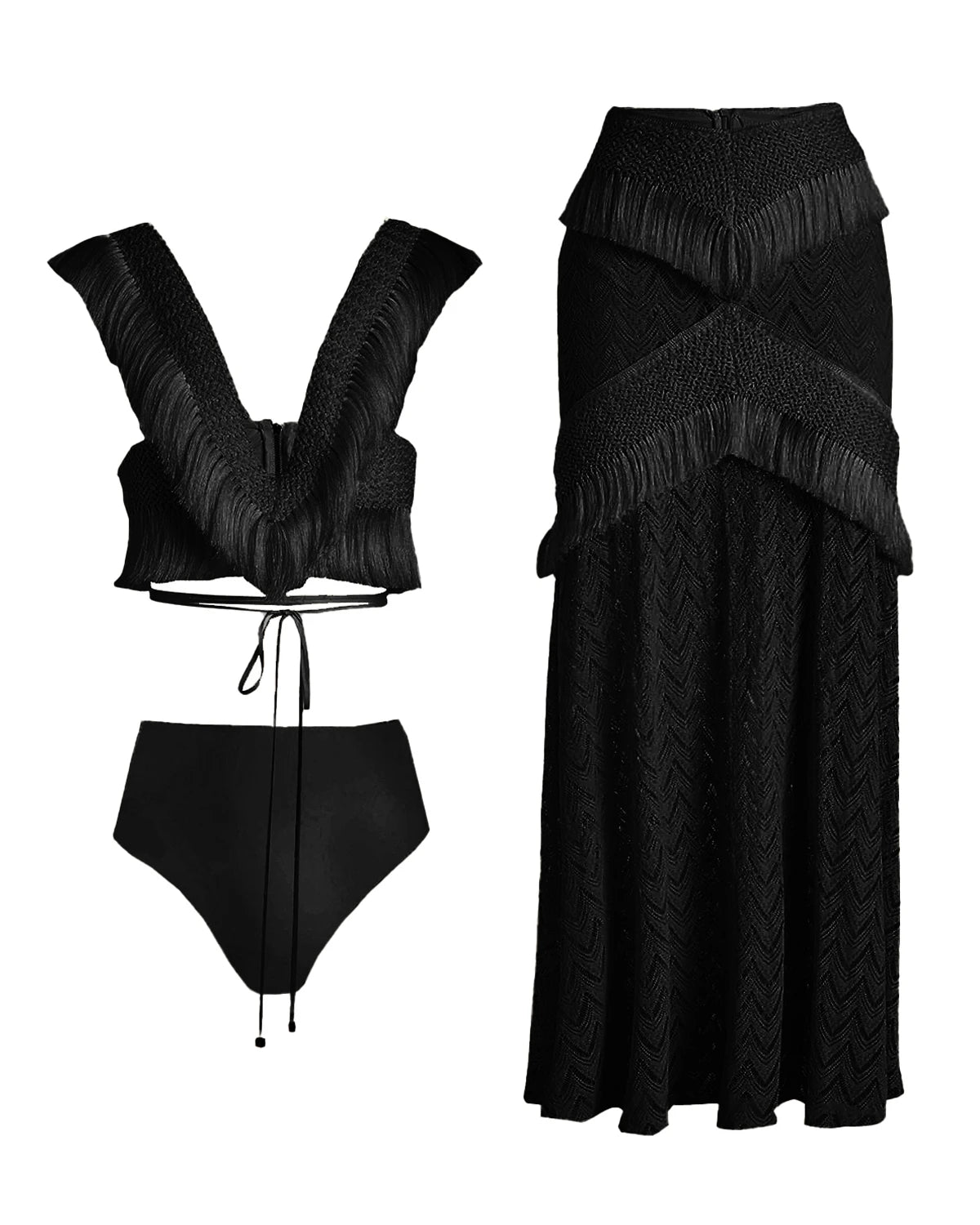 Women's Two Piece Set V Neck Sleeveless Top and Waist Chic Slit Skirt