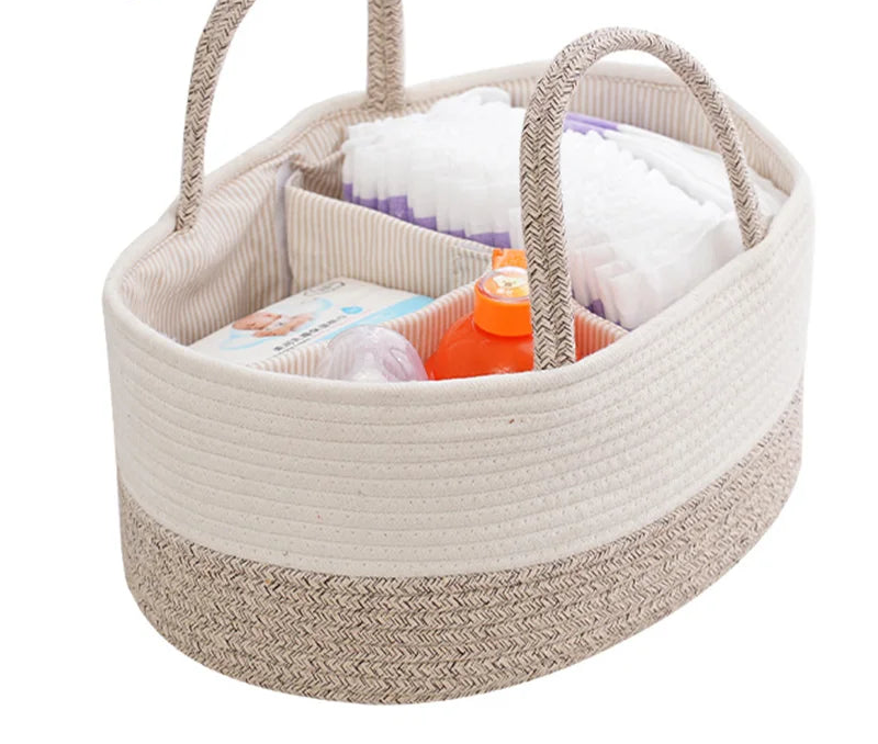 Baby Diaper Organizer Caddy - Cotton & Linen Weave Storage Bag