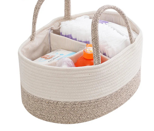 Baby Diaper Organizer Caddy - Cotton & Linen Weave Storage Bag